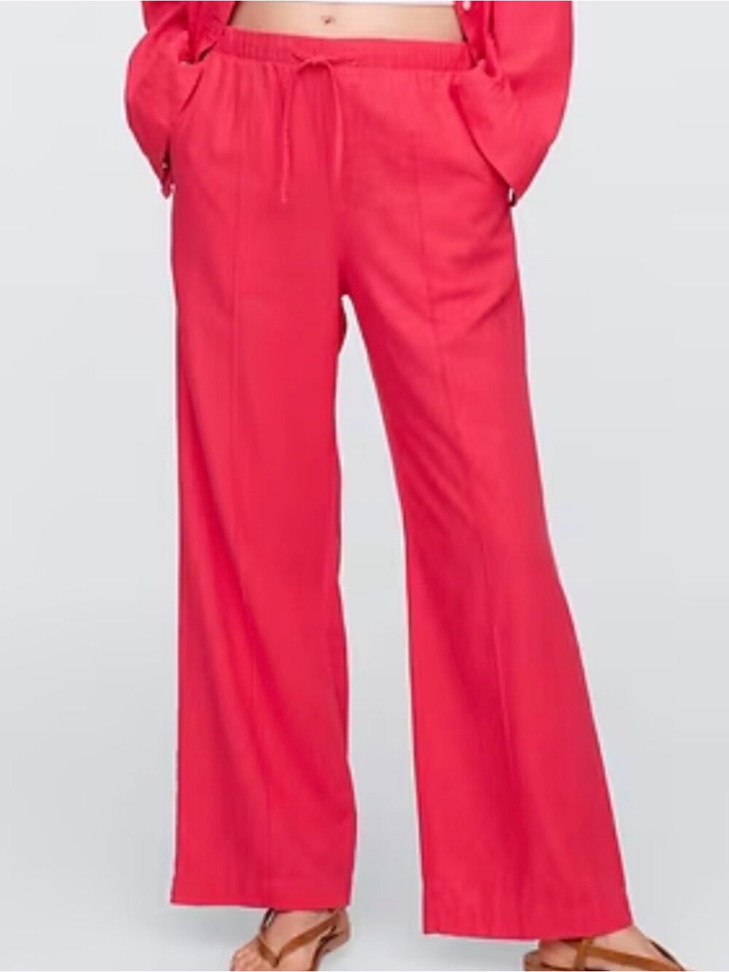 Gap Pull-On Wide Leg Pants Drawstring Linen Blend Raspberry Pink Small New